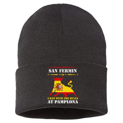 Bull Run Running Of The Bulls At Pamplona July San Fermin Sustainable Knit Beanie