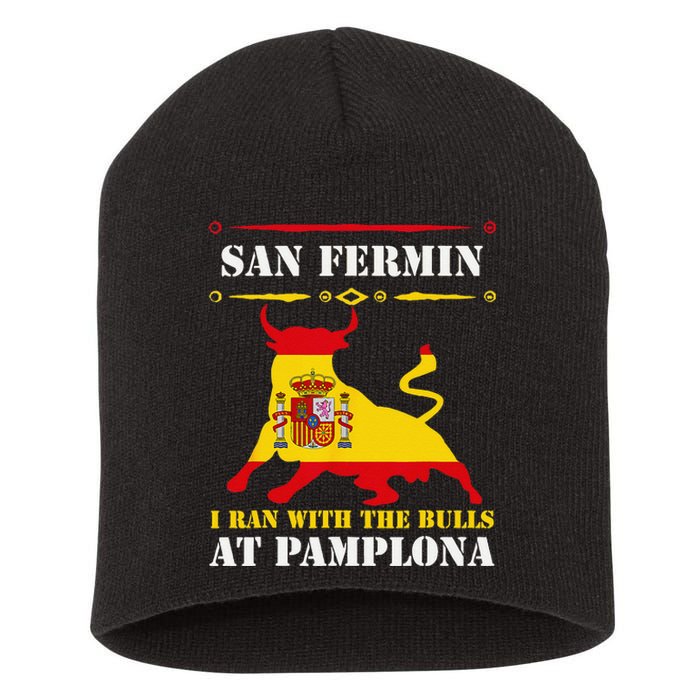 Bull Run Running Of The Bulls At Pamplona July San Fermin Short Acrylic Beanie