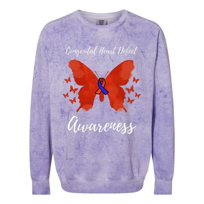 Blue Red Ribbon CHD Congenital Heart Defect Awareness Colorblast Crewneck Sweatshirt