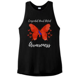 Blue Red Ribbon CHD Congenital Heart Defect Awareness Ladies PosiCharge Tri-Blend Wicking Tank