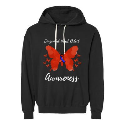 Blue Red Ribbon CHD Congenital Heart Defect Awareness Garment-Dyed Fleece Hoodie