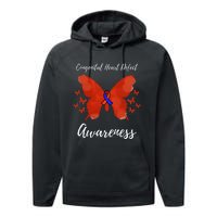 Blue Red Ribbon CHD Congenital Heart Defect Awareness Performance Fleece Hoodie