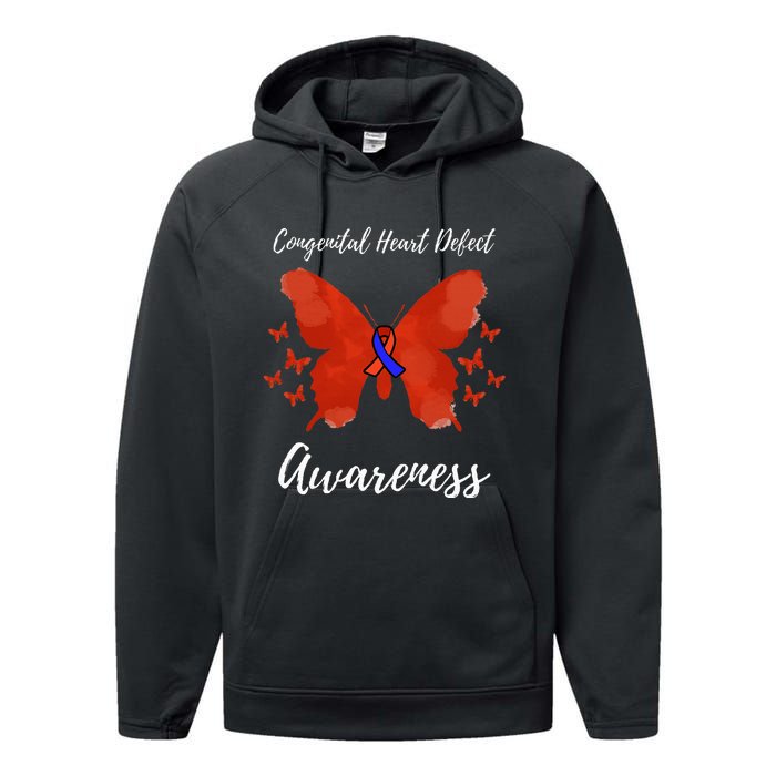 Blue Red Ribbon CHD Congenital Heart Defect Awareness Performance Fleece Hoodie