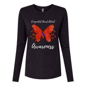 Blue Red Ribbon CHD Congenital Heart Defect Awareness Womens Cotton Relaxed Long Sleeve T-Shirt