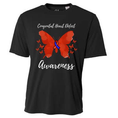 Blue Red Ribbon CHD Congenital Heart Defect Awareness Cooling Performance Crew T-Shirt