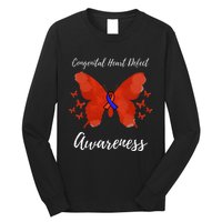 Blue Red Ribbon CHD Congenital Heart Defect Awareness Long Sleeve Shirt