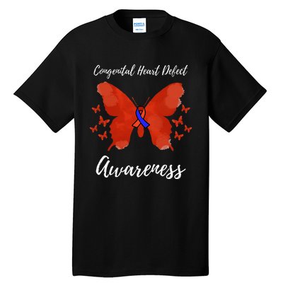 Blue Red Ribbon CHD Congenital Heart Defect Awareness Tall T-Shirt