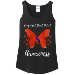 Blue Red Ribbon CHD Congenital Heart Defect Awareness Ladies Essential Tank