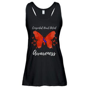 Blue Red Ribbon CHD Congenital Heart Defect Awareness Ladies Essential Flowy Tank