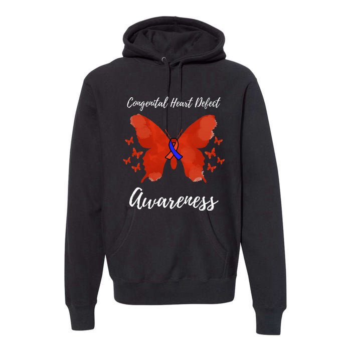 Blue Red Ribbon CHD Congenital Heart Defect Awareness Premium Hoodie