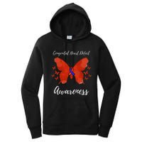 Blue Red Ribbon CHD Congenital Heart Defect Awareness Women's Pullover Hoodie