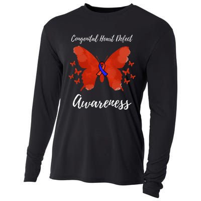 Blue Red Ribbon CHD Congenital Heart Defect Awareness Cooling Performance Long Sleeve Crew