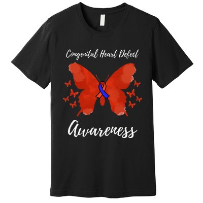 Blue Red Ribbon CHD Congenital Heart Defect Awareness Premium T-Shirt