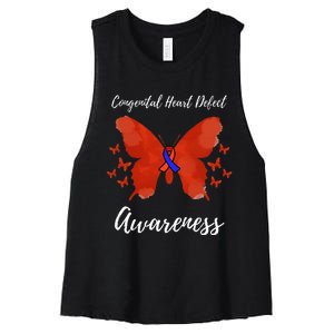 Blue Red Ribbon CHD Congenital Heart Defect Awareness Women's Racerback Cropped Tank