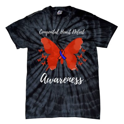 Blue Red Ribbon CHD Congenital Heart Defect Awareness Tie-Dye T-Shirt