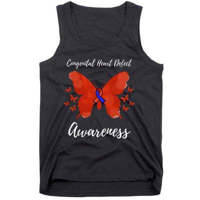 Blue Red Ribbon CHD Congenital Heart Defect Awareness Tank Top