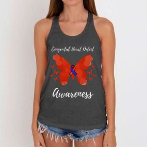 Blue Red Ribbon CHD Congenital Heart Defect Awareness Women's Knotted Racerback Tank