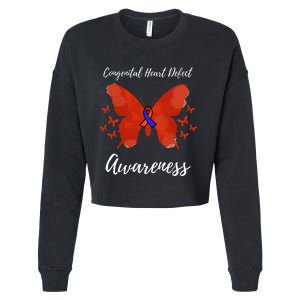 Blue Red Ribbon CHD Congenital Heart Defect Awareness Cropped Pullover Crew