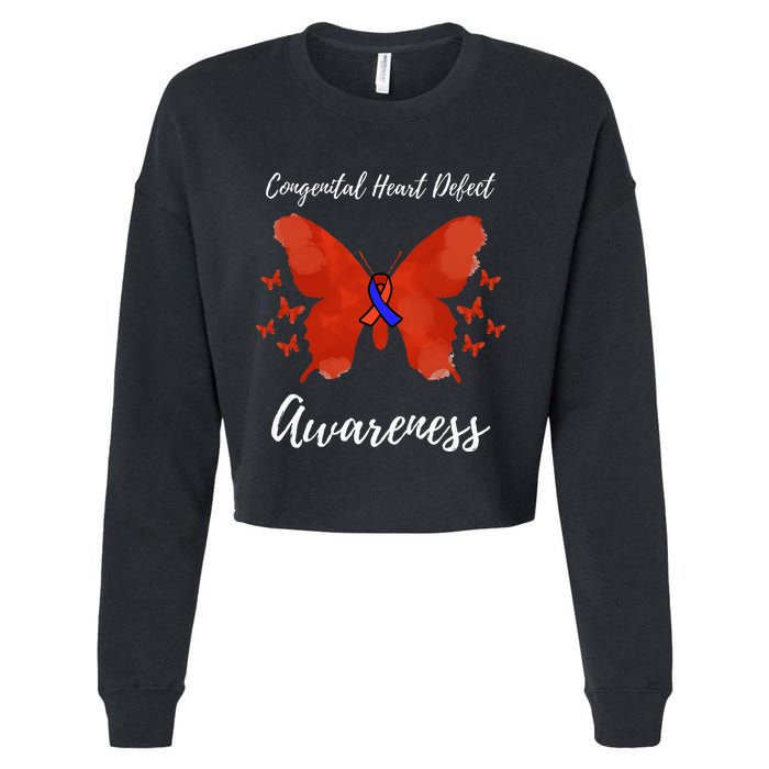 Blue Red Ribbon CHD Congenital Heart Defect Awareness Cropped Pullover Crew