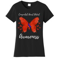 Blue Red Ribbon CHD Congenital Heart Defect Awareness Women's T-Shirt