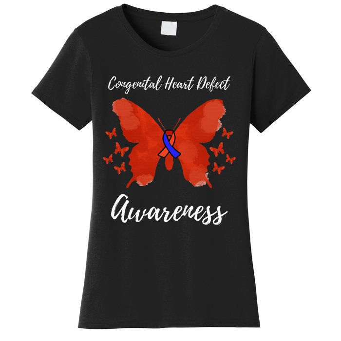 Blue Red Ribbon CHD Congenital Heart Defect Awareness Women's T-Shirt