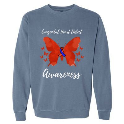 Blue Red Ribbon CHD Congenital Heart Defect Awareness Garment-Dyed Sweatshirt