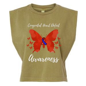 Blue Red Ribbon CHD Congenital Heart Defect Awareness Garment-Dyed Women's Muscle Tee