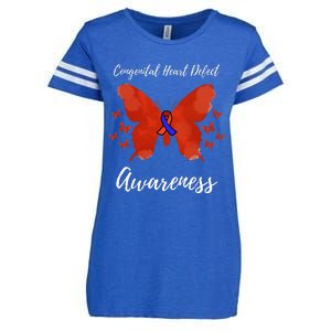 Blue Red Ribbon CHD Congenital Heart Defect Awareness Enza Ladies Jersey Football T-Shirt