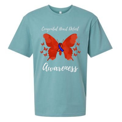 Blue Red Ribbon CHD Congenital Heart Defect Awareness Sueded Cloud Jersey T-Shirt