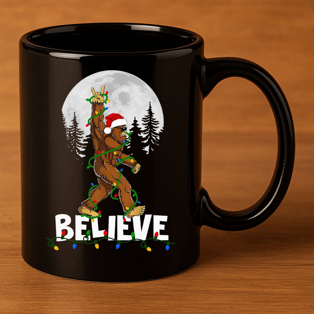 Bigfoot Rock Roll Sasquatch Christmas Believe Gifts  11oz C Handle Ceramic Mug