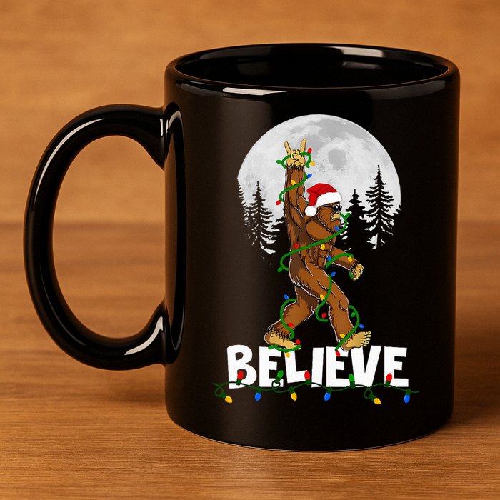Bigfoot Rock Roll Sasquatch Christmas Believe Gifts  11oz C Handle Ceramic Mug
