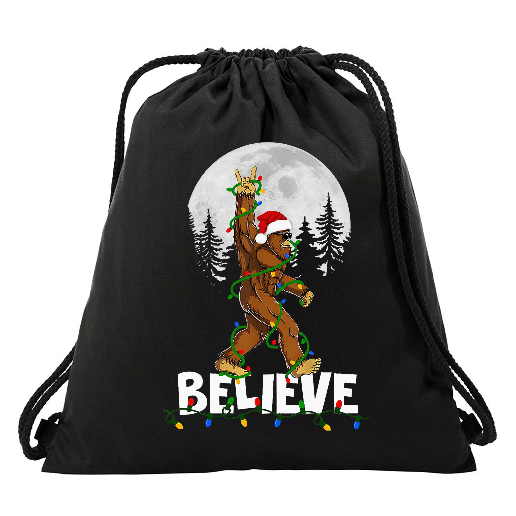 Bigfoot Rock Roll Sasquatch Christmas Believe Gifts  Drawstring Bag