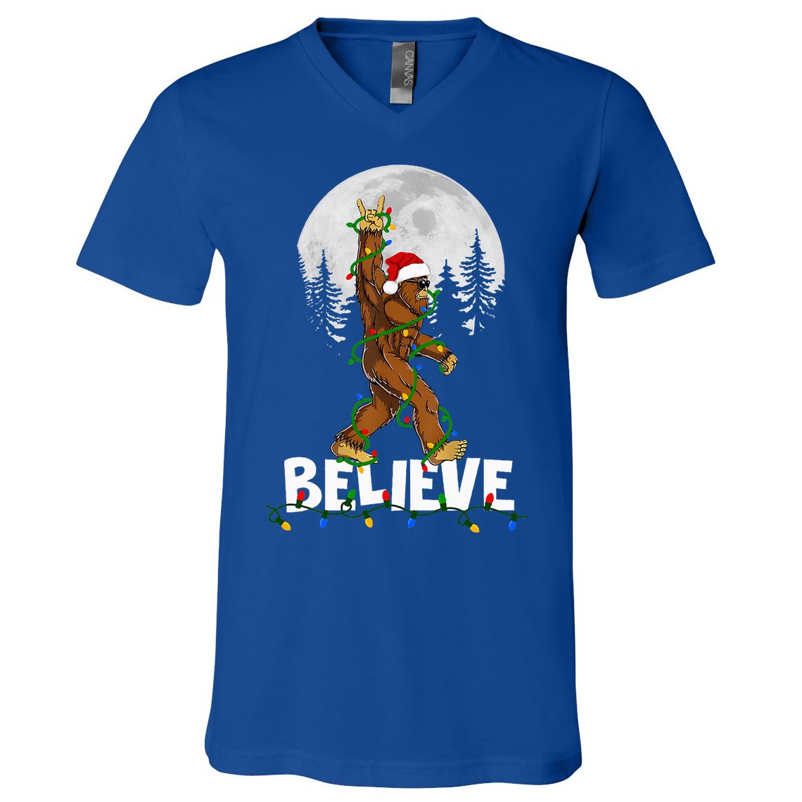 Bigfoot Rock Roll Sasquatch Christmas Believe Gifts  V-Neck T-Shirt