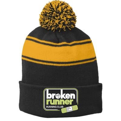 Broken Runner Running Club Turning Setbacks Into Comebacks Stripe Pom Pom Beanie