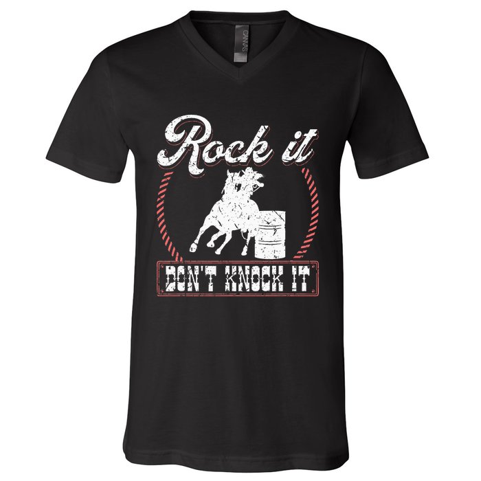 Barrel Racing Rock It Funny Cowgirl Rodeo Horse Barrel Racer V-Neck T-Shirt