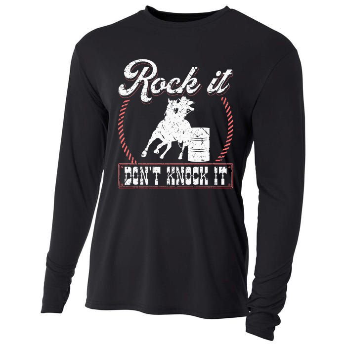 Barrel Racing Rock It Funny Cowgirl Rodeo Horse Barrel Racer Cooling Performance Long Sleeve Crew