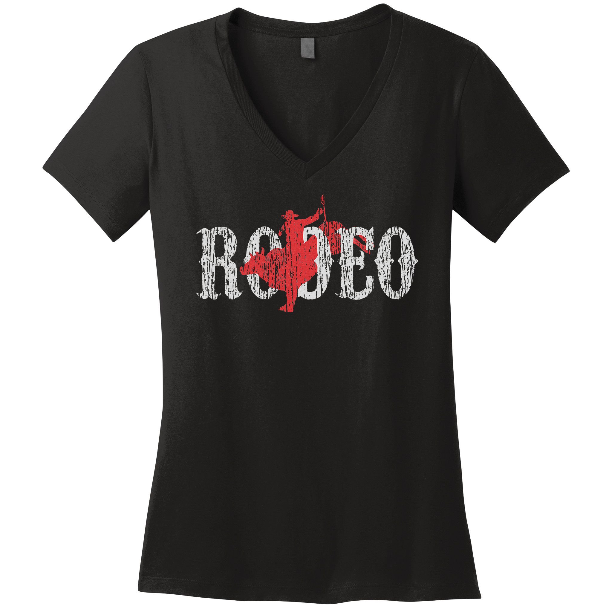 Bull Riding Rodeo Western Country Cowboy Women's V-Neck T-Shirt