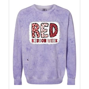 Bleached Red Ribbon Week Leopard We Wear Red For Awareness Colorblast Crewneck Sweatshirt