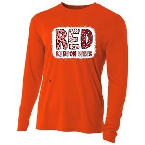 Bleached Red Ribbon Week Leopard We Wear Red For Awareness Cooling Performance Long Sleeve Crew