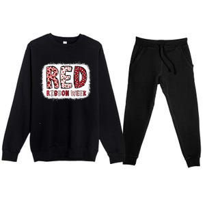 Bleached Red Ribbon Week Leopard We Wear Red For Awareness Premium Crewneck Sweatsuit Set