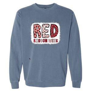 Bleached Red Ribbon Week Leopard We Wear Red For Awareness Garment-Dyed Sweatshirt