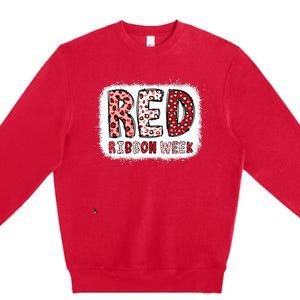 Bleached Red Ribbon Week Leopard We Wear Red For Awareness Premium Crewneck Sweatshirt