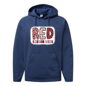 Bleached Red Ribbon Week Leopard We Wear Red For Awareness Performance Fleece Hoodie