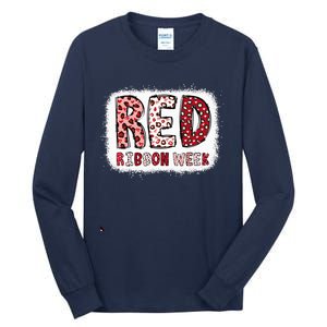 Bleached Red Ribbon Week Leopard We Wear Red For Awareness Tall Long Sleeve T-Shirt