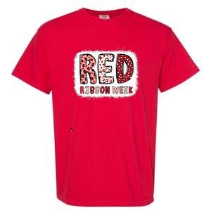 Bleached Red Ribbon Week Leopard We Wear Red For Awareness Garment-Dyed Heavyweight T-Shirt