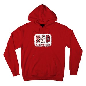 Bleached Red Ribbon Week Leopard We Wear Red For Awareness Hoodie