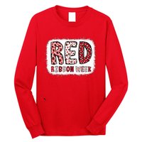 Bleached Red Ribbon Week Leopard We Wear Red For Awareness Long Sleeve Shirt