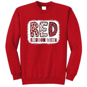 Bleached Red Ribbon Week Leopard We Wear Red For Awareness Sweatshirt