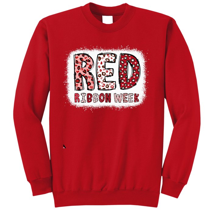 Bleached Red Ribbon Week Leopard We Wear Red For Awareness Sweatshirt