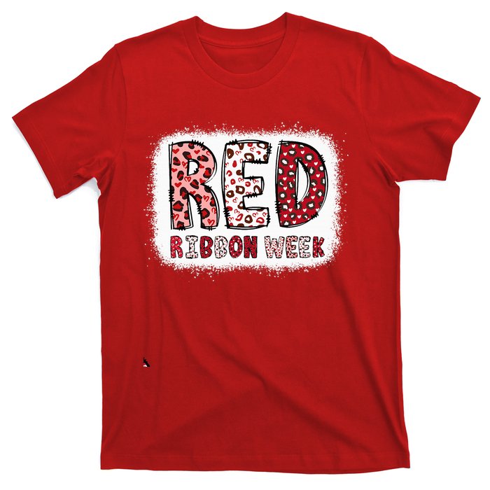 Bleached Red Ribbon Week Leopard We Wear Red For Awareness T-Shirt